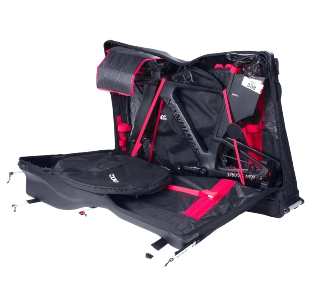 EVOC Road Bike Bag Pro &mdash; ouverte avec v&eacute;lo